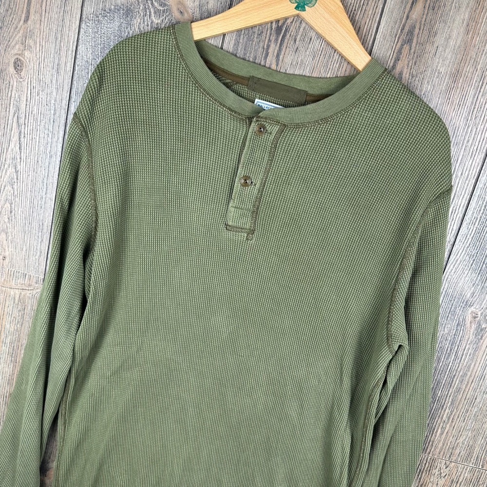 Wallace & Barnes Henley Shirt Olive Green Waffle Knit Long Sleeve Thermal Men XL